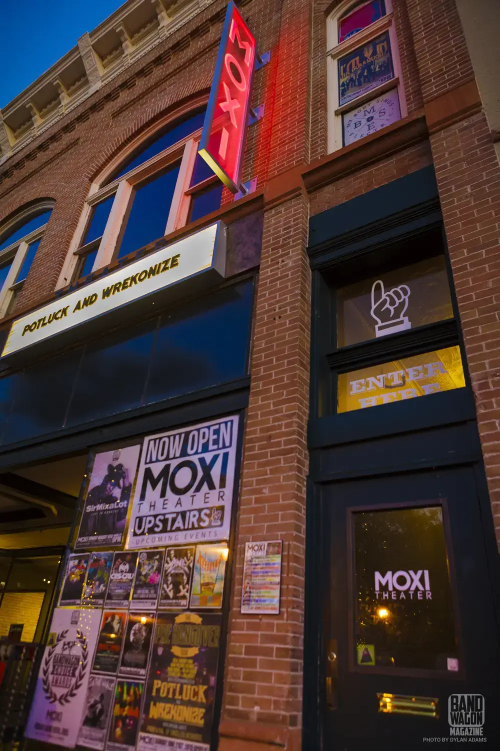 The Moxi Theater entrance on 9th Street